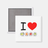 すしカラフル「私は寿司が大好き」赤いハート マグネット (正面/裏面)