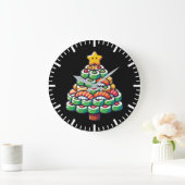 すしクリスマスツリーおもしろい – 休日グルメ食 ラージ壁時計 (ホーム)