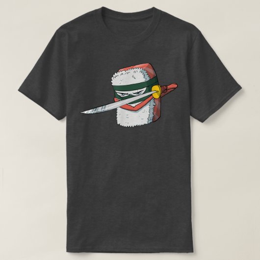 すしサムライ日本のアートかわいい寿司好きアート Tシャツ (デザイン正面)