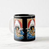 すしシャーク攻撃イラストレーション ツートーンマグカップ (正面左)