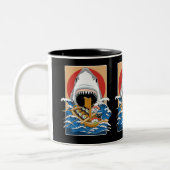 すしシャーク攻撃イラストレーション ツートーンマグカップ (左)