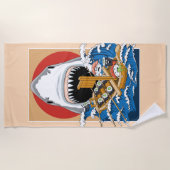 すしシャーク攻撃イラストレーション ビーチタオル (正面)