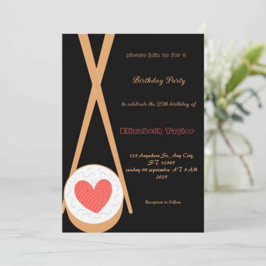 すしテーマの誕生日パーティーへの招待 招待状 (スタンド正面)