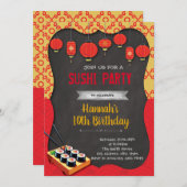 すしテーマパーティーの招待 招待状 (正面/裏面)