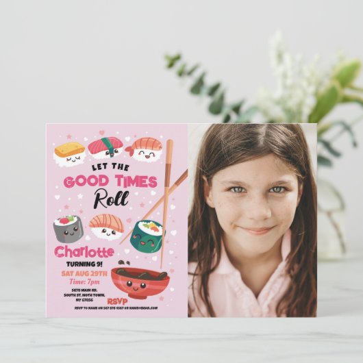 すしディナーガールズ日本のバースデーパーティー写真 招待状 (スタンド正面)