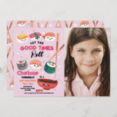 すしディナーガールズ日本のバースデーパーティー写真 招待状 (正面/裏面)