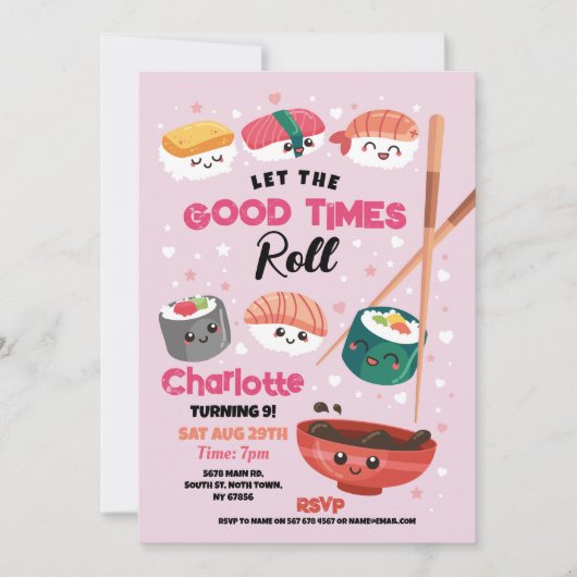 すしディナーピンクガールズ日本のバースデーパーティー 招待状 (正面)