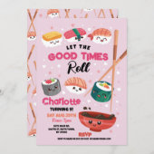 すしディナーピンクガールズ日本のバースデーパーティー 招待状 (正面/裏面)