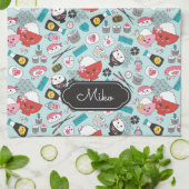 すしパーソナライズされたのかわいい柄 キッチンタオル (折り畳み)