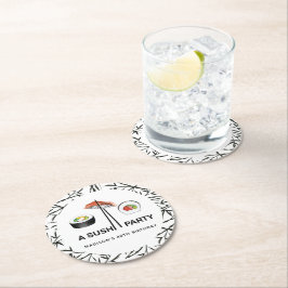 すしパーソナライズされた誕生日白黒 ラウンドペーパーコースター