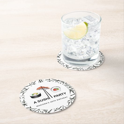 すしパーソナライズされた誕生日白黒 ラウンドペーパーコースター (インサイチュ)