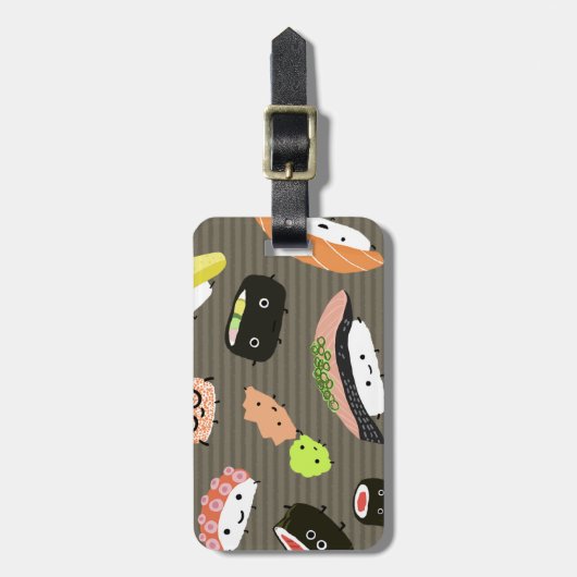 すしパーティー – かわいい刺身と転がすし ラゲッジタグ (正面縦)