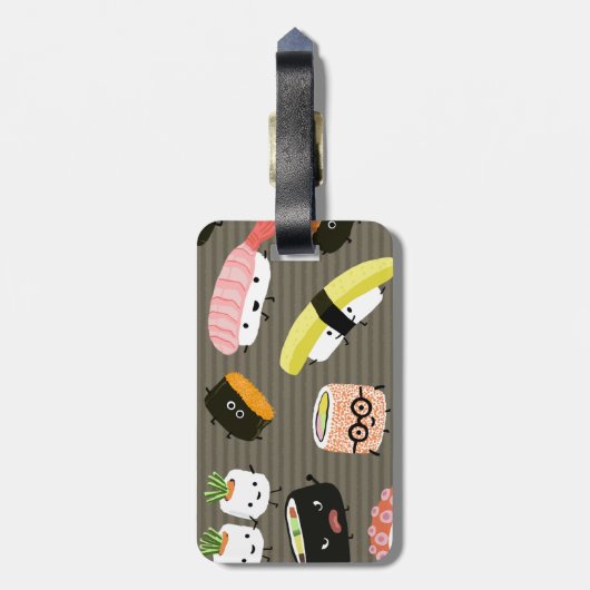 すしパーティー – かわいい刺身と転がすし ラゲッジタグ (裏面縦)