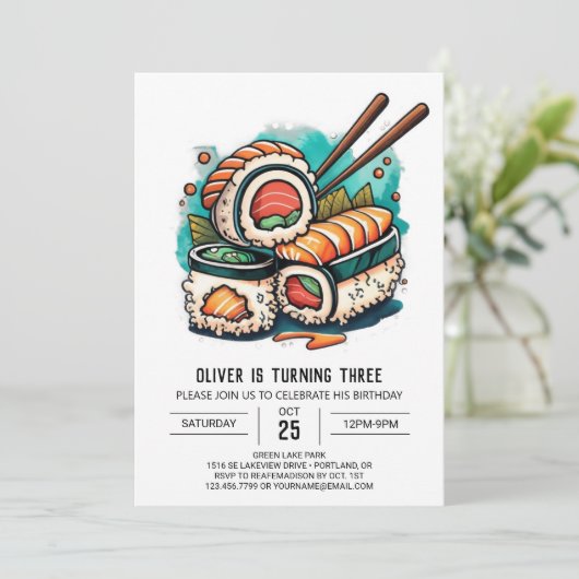 すしモダン子供の誕生日 招待状 (スタンド正面)