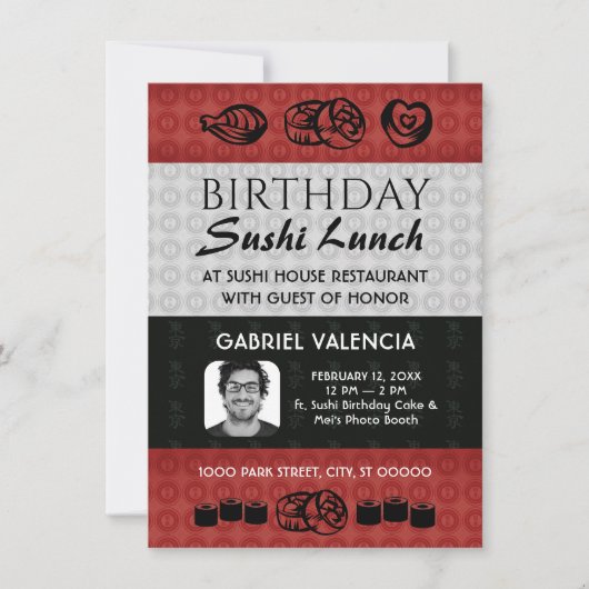 すしランチ誕生日パーティーへの招待 招待状 (正面)