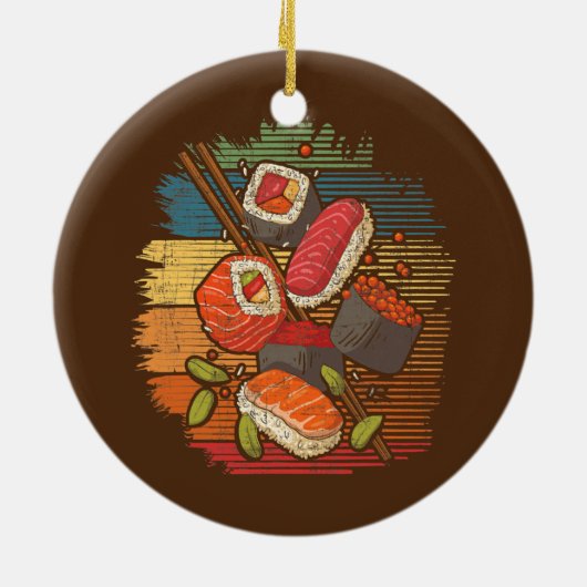 すしレトロアート日本のジャパン食べ物愛好家の料理 セラミックオーナメント (裏面)