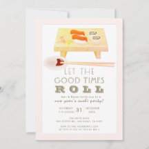 すしロール ピンク 新年のパーティー招待状