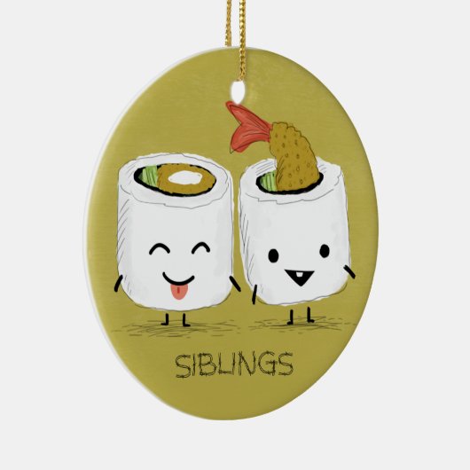すし兄弟姉妹かわいい天ぷらエビすし双子 セラミックオーナメント (右)