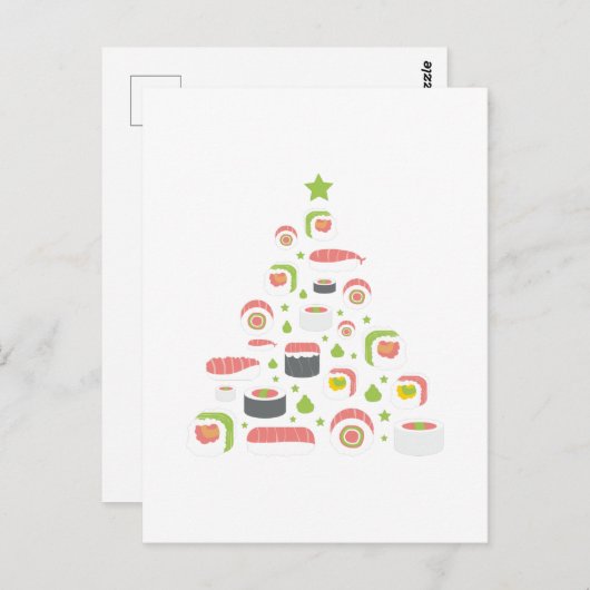 すし好おもしろいきクリスマスツリー追加文字 ポストカード (正面/裏面)