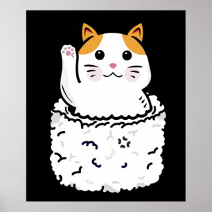 すし好きの猫にすし日本のかわいい ポスター