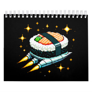 すし宇宙船ピクセ飛んでいるルアートすし転がデザイン カレンダー