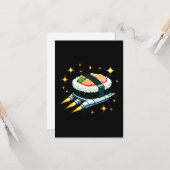 すし宇宙船ピクセ飛んでいるルアートすし転がデザイン カード (正面/裏面インサイチュ)