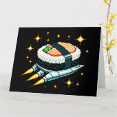 すし宇宙船ピクセ飛んでいるルアートすし転がデザイン カード (黄色い花)