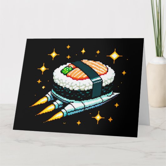 すし宇宙船ピクセ飛んでいるルアートすし転がデザイン カード (正面)