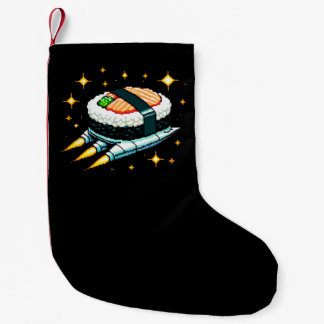 すし宇宙船ピクセ飛んでいるルアートすし転がデザイン スモールクリスマスストッキング