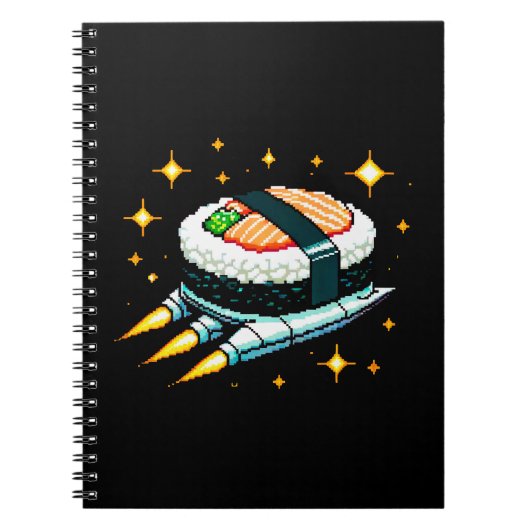 すし宇宙船ピクセ飛んでいるルアートすし転がデザイン ノートブック (正面)