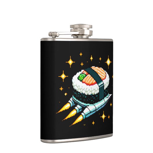 すし宇宙船ピクセ飛んでいるルアートすし転がデザイン フラスク (右)