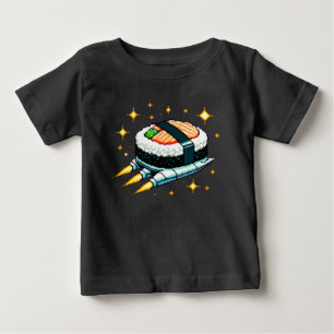 すし宇宙船ピクセ飛んでいるルアートすし転がデザイン ベビーTシャツ