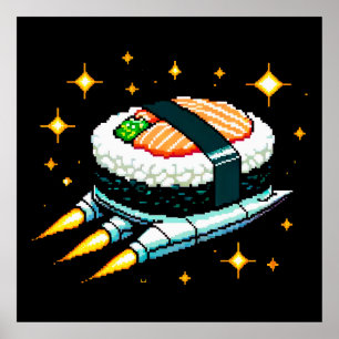 すし宇宙船ピクセ飛んでいるルアートすし転がデザイン ポスター
