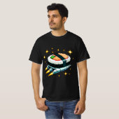 すし宇宙船ピクセ飛んでいるルアートすし転がデザイン Tシャツ (正面フル)