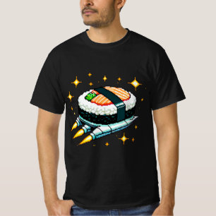すし宇宙船ピクセ飛んでいるルアートすし転がデザイン Tシャツ