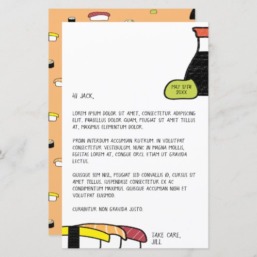 すし手紙 |かわいい&おもしろいわさび日付テンプレート (正面/裏面)