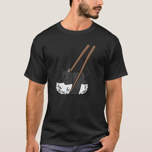すし握り黒猫ペット Tシャツ (正面)