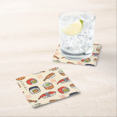 すし料理、シームレスなパターンデザイン。 スクエアペーパーコースター (インサイチュ)