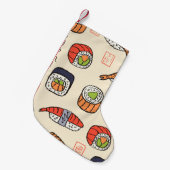 すし料理、シームレスなパターンデザイン。 スモールクリスマスストッキング (正面 (吊り時))