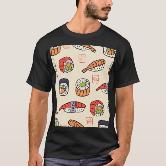 すし料理、シームレスなパターンデザイン。 Tシャツ (正面)