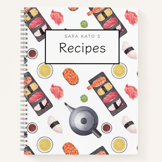 すし日本のにぎり柄レシピ本 ノートブック (正面)