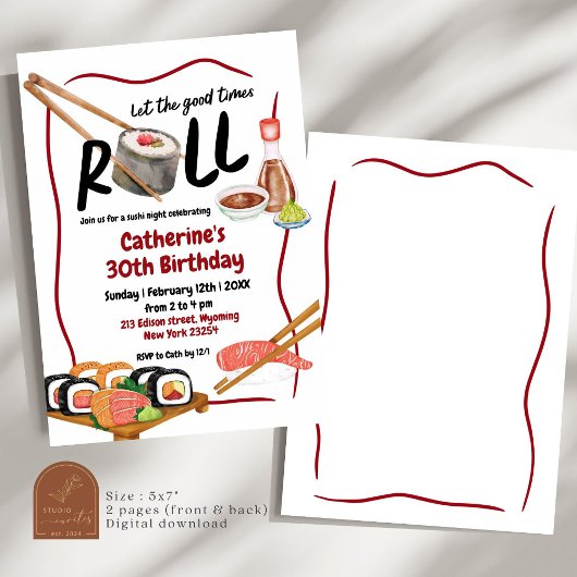 すし日本のナイト誕生日招待状 招待状