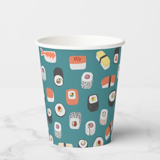 すし日本の柄ティール(緑がかった色)グリーン 紙コップ (裏面)