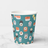 すし日本の柄ティール(緑がかった色)グリーン 紙コップ (正面)