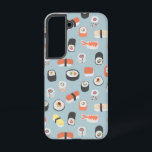 すし日本の柄 SAMSUNG GALAXY S22ケース<br><div class="desc">アヒルの卵の青い背景に転がすし、巻き、にぎりデザインを施した日本の料理。オリジナルアートby Nic Squirrell.</div>