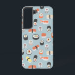 すし日本の柄 SAMSUNG GALAXY S22ケース<br><div class="desc">アヒルの卵の青い背景に転がすし、巻き、にぎりデザインを施した日本の料理。オリジナルアートby Nic Squirrell.</div>