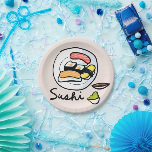 すし日本の絵をテーマにしたディナーパーティー ペーパープレート (パーティー)
