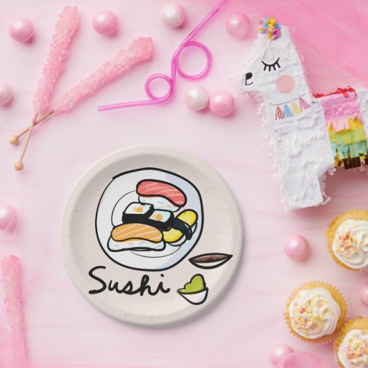 すし日本の絵をテーマにしたディナーパーティー ペーパープレート (パーティー)