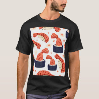 すし日本の食品シームレスパターン Tシャツ