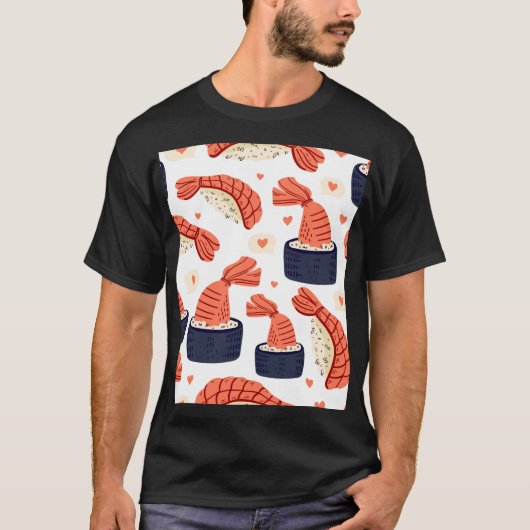 すし日本の食品シームレスパターン Tシャツ (正面)